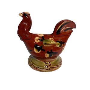 VTG SJ Pottery Redware Rooster Bird Figurine - Bethel Missouri Folk Art